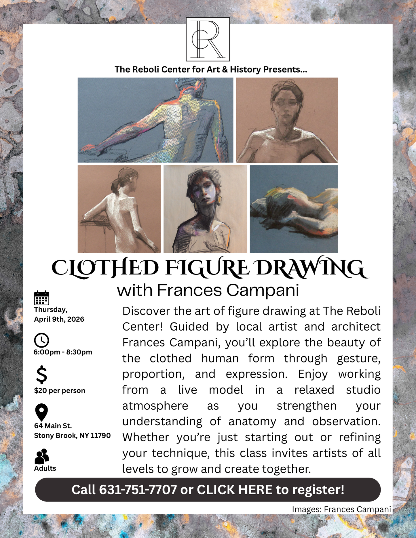 Figure Drawing Workshop with Frances Campani | Thursday April 9th, 2026 | 6pm - 8:30pm
