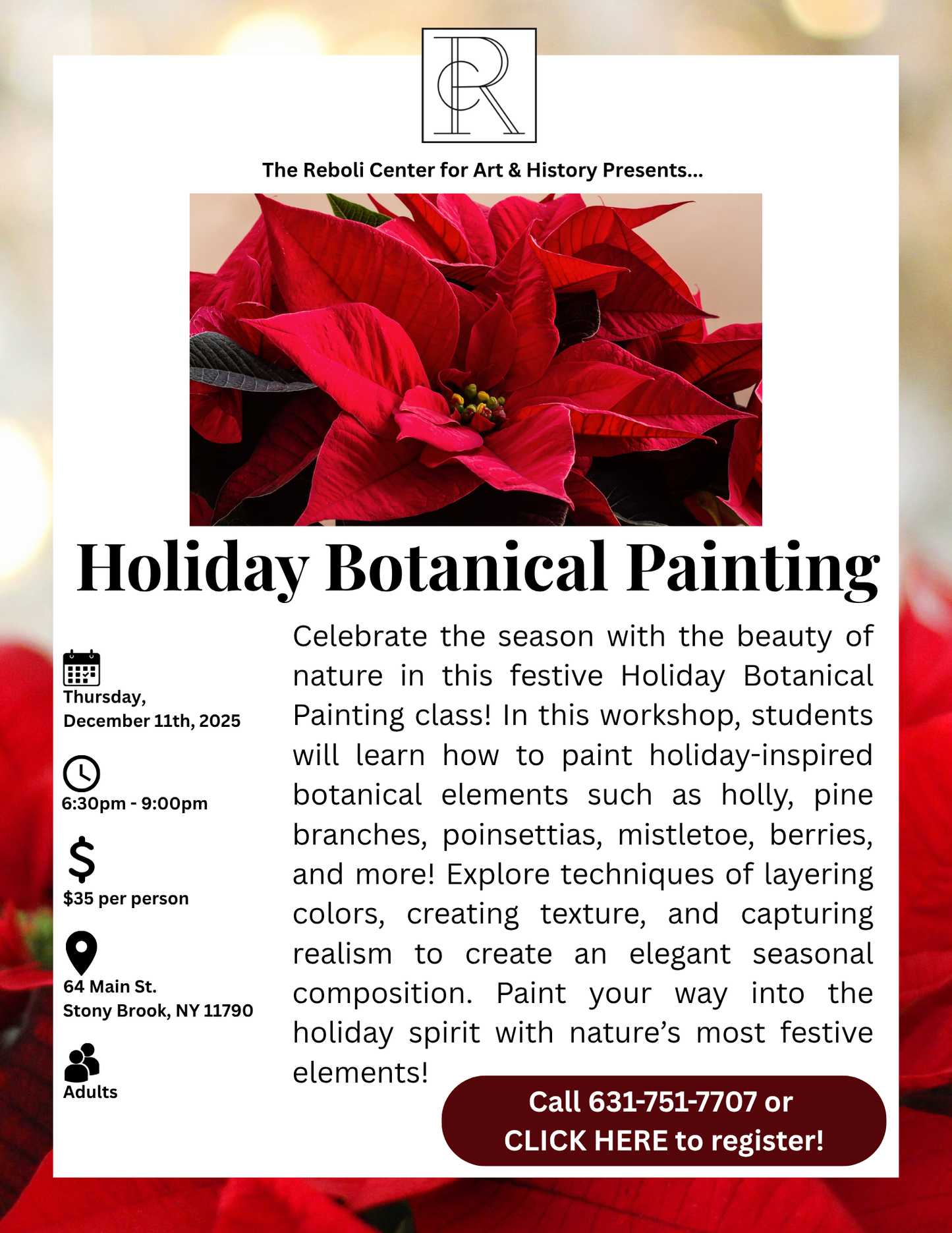 Holiday Botanical Painting Workshop | Thurs, Dec, 11th, 6:30 - 9pm