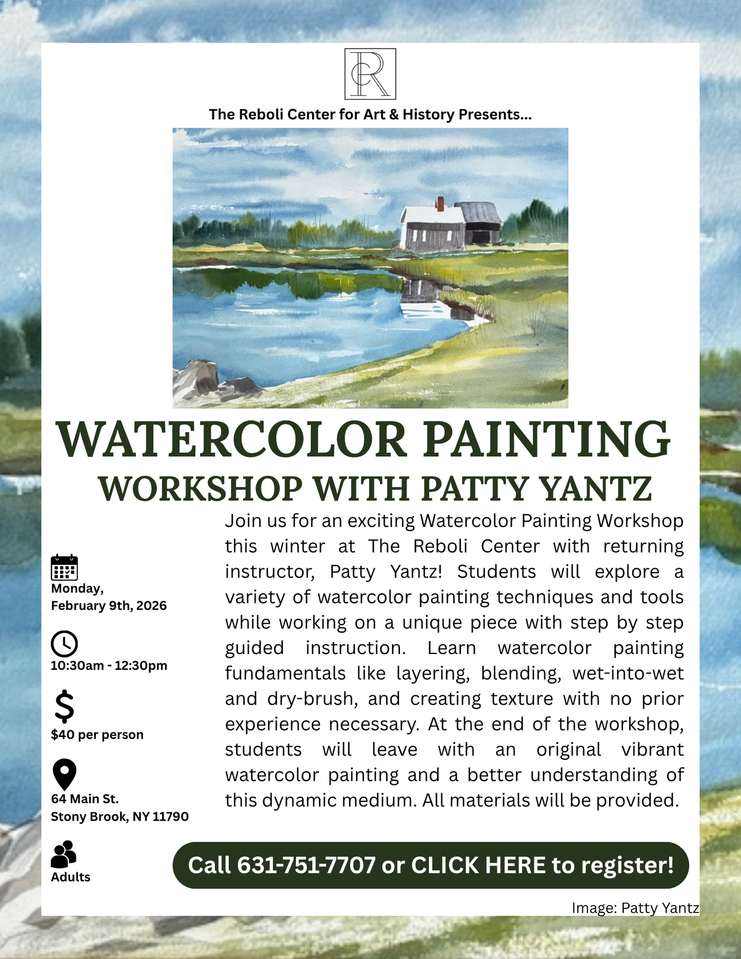 Watercolor Painting Workshop with Patty Yantz | Mon, Feb. 9th, 10:30am - 12:30pm