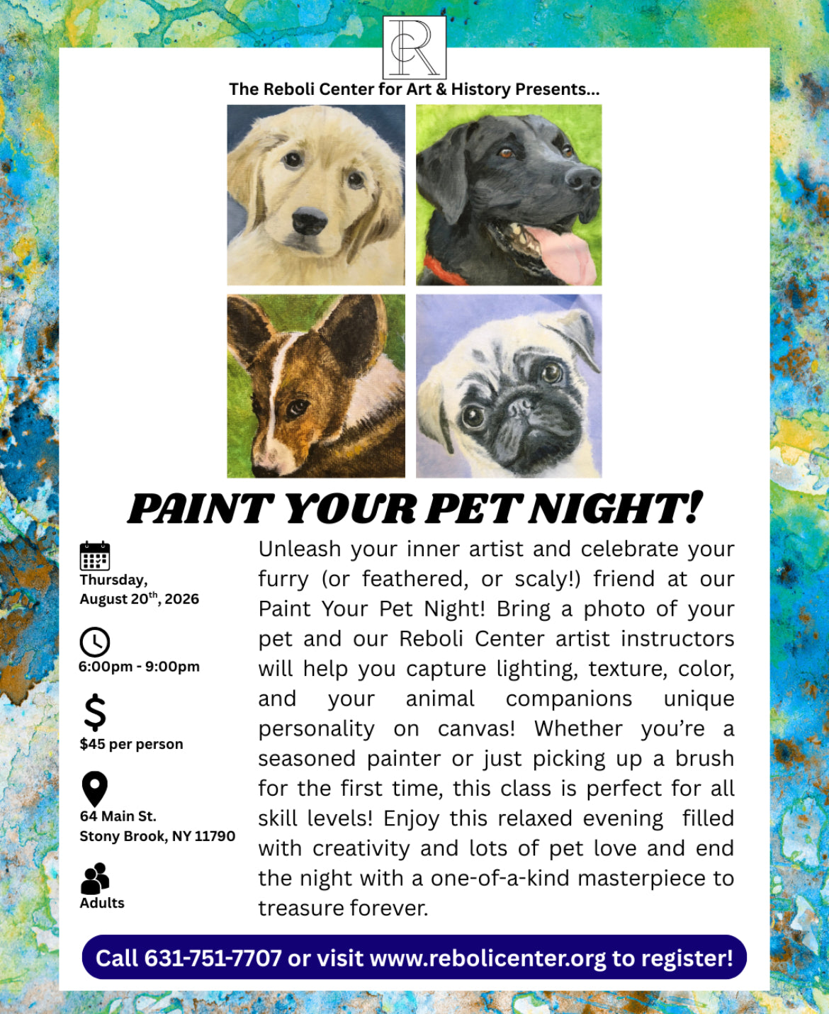 Paint Your Pet Workshop | Thurs, August 20th, 2026, 6pm - 9pm