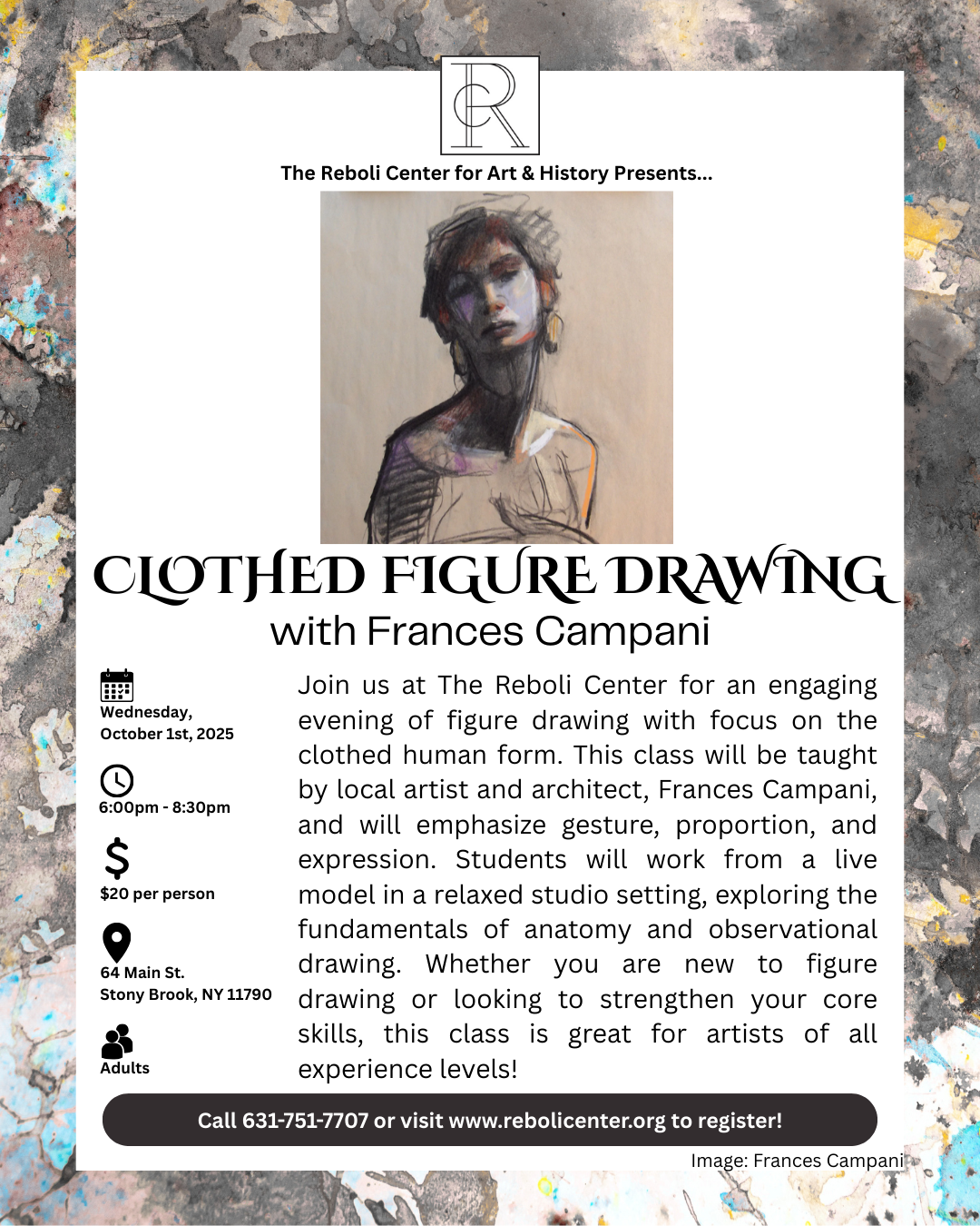 Figure Drawing with Frances Campani (Clothed) | Weds, Oct 1st, 2025 | 6pm - 8:30pm