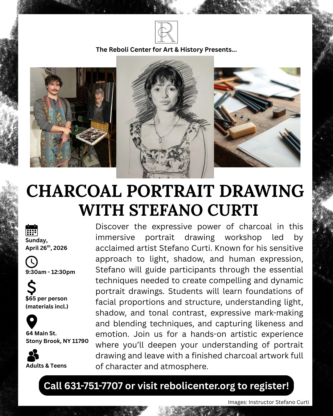 Portrait Charcoal Drawing Workshop with Stefano Curti | Sunday, April 26th, 2026 | 9:30am - 12:30pm