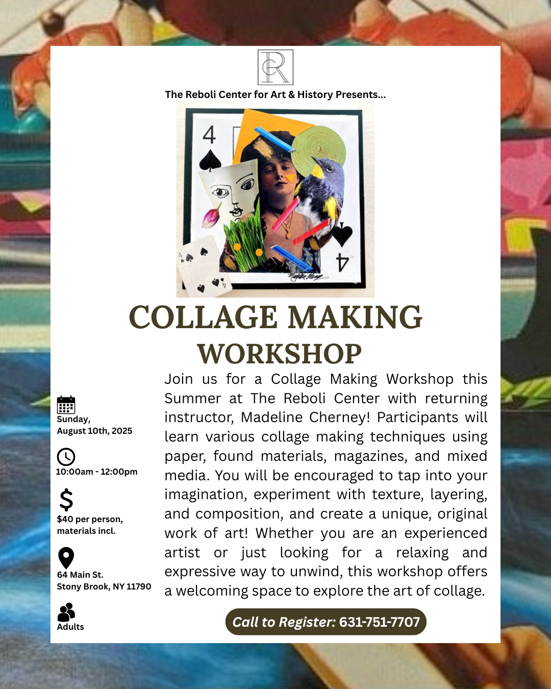Collage Making Workshop with Madeline Cherney on Sunday 8/10/25, 10am - 12pm