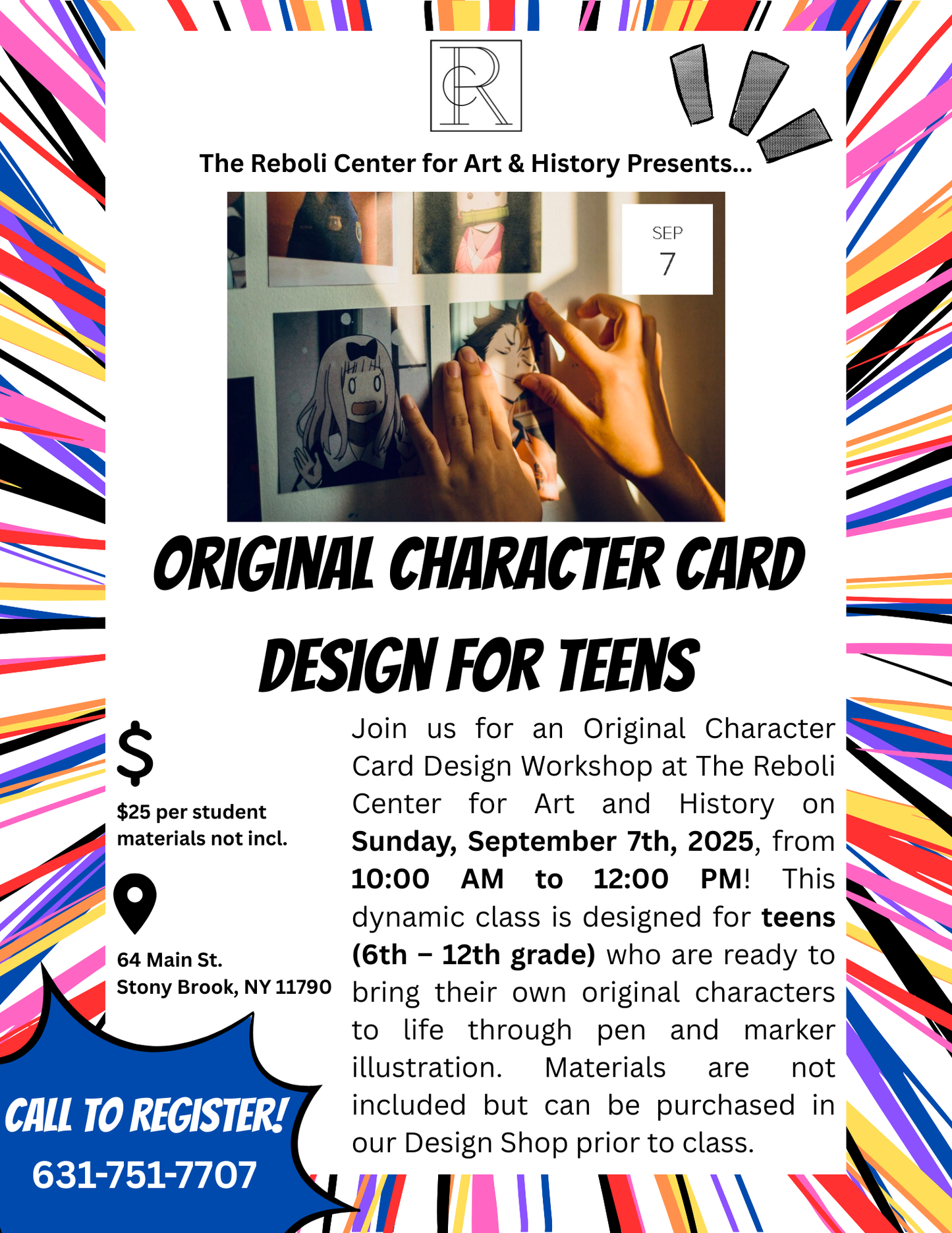 Original Character Card Design Workshop for Teens on Sunday, 9/7/25, 10am - 12pm