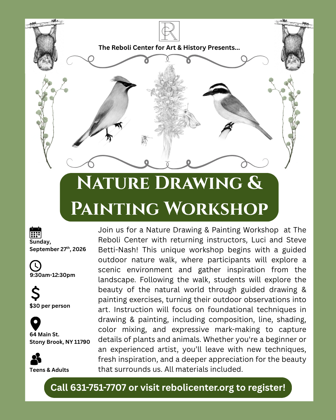 Nature Drawing Workshop with Luci and Steve Betti-Nash | Sept 27th |9:30am-12:30pm