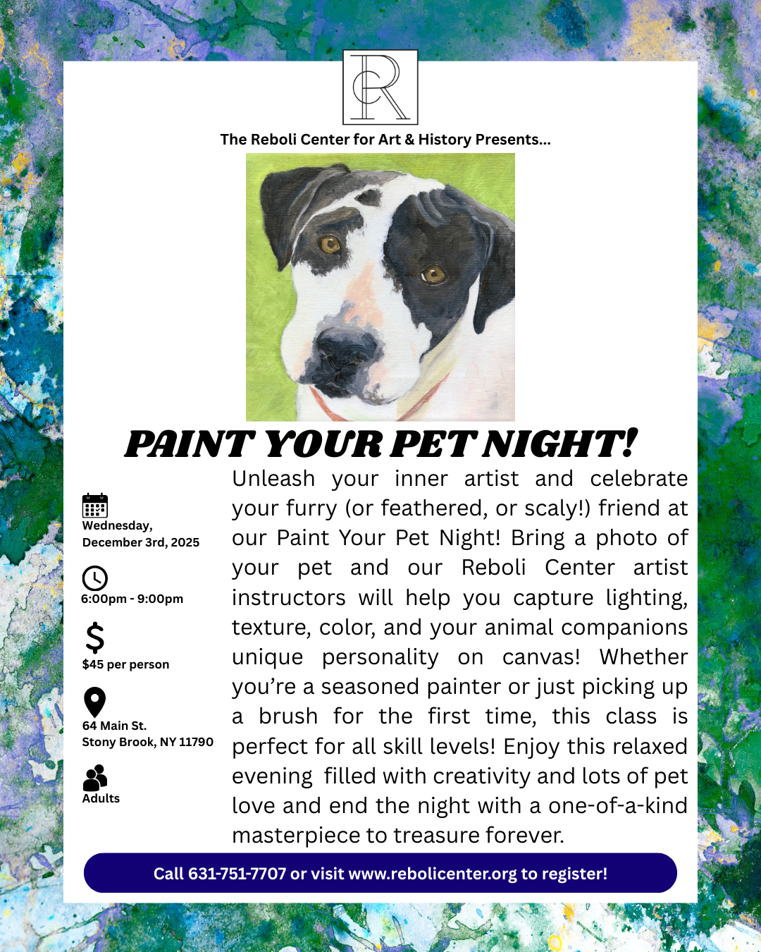 Paint Your Pet Workshop | Weds, Dec 3rd, 2025, 6pm - 9pm