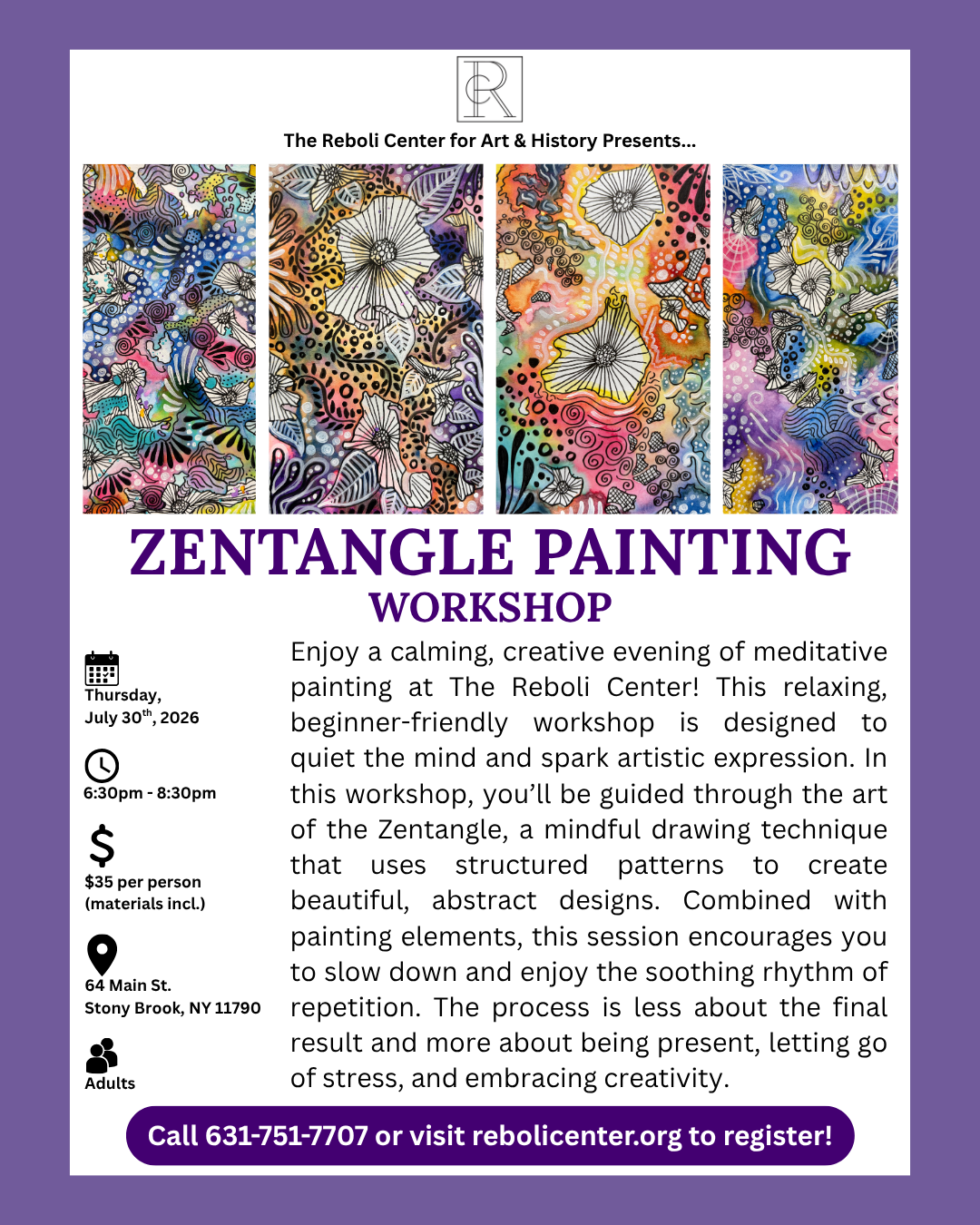 Zen Tangle Mixed Media Painting Workshop | Thurs, July 30th, 2026, 6:30pm - 8:30pm