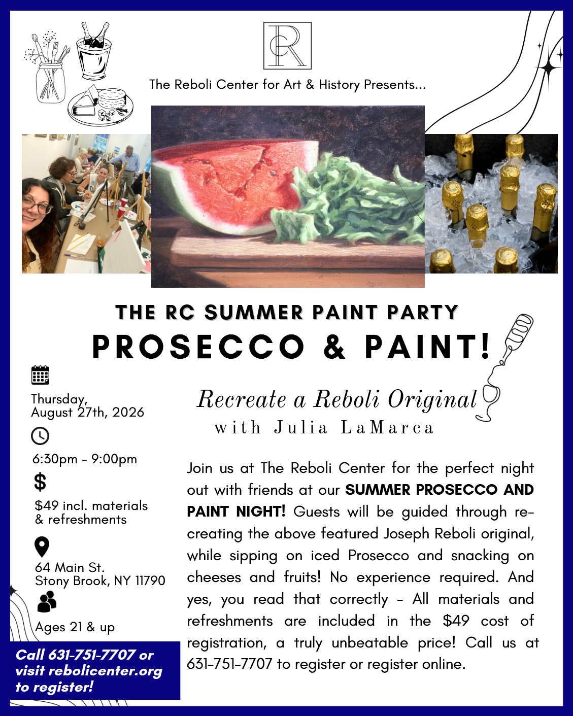 Summer Prosecco and Paint Party | Thurs, Aug 27th, 2026 | 6:30pm - 9:00pm