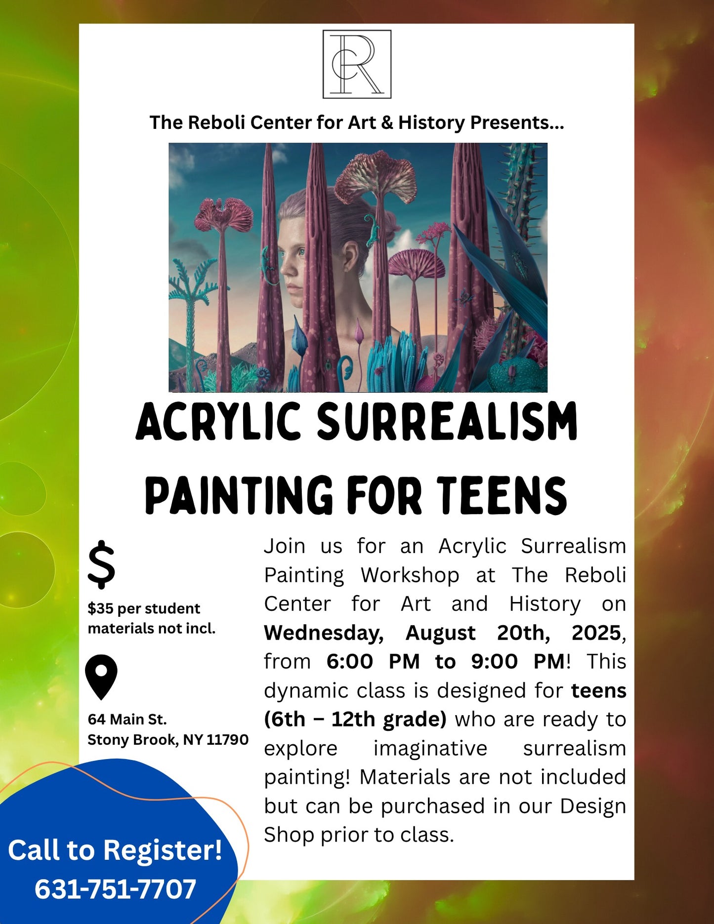 Acrylic Surrealism Painting Workshop for Teens on Wednesday, 8/20/25, 6pm - 9pm